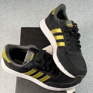 Adidas Run 60s 2.0 Black Gold Women's 7 Retro Running Sneakers NIB